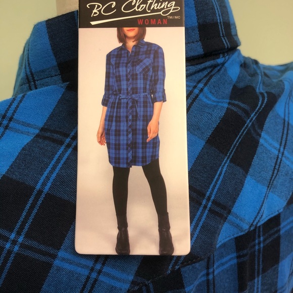 BC Clothing | Women's Plaid Dress | Blue & Black Plaid | Size Small - Picture 5 of 5